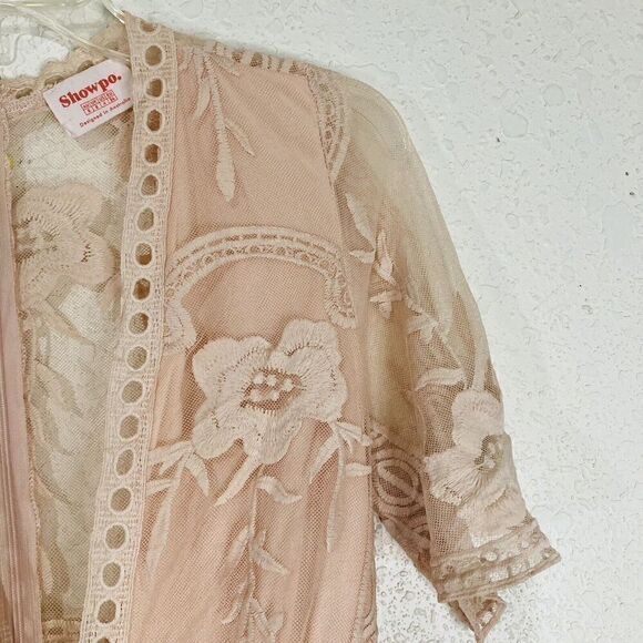 Show Po Love Spell Maxi Dress Blush Lace Overlay Embroidered Short Sleeve Sz 4 - Picture 8 of 16